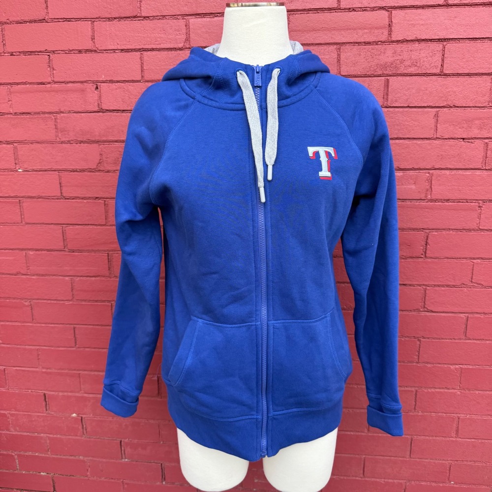 Antigua Texas Rangers Womens Medium Blue Full Zip Hoodie Athletic Fit Baseball